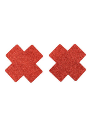 Paire de cache tétons adhésifs croix pailletée rouge - NP-1048RED